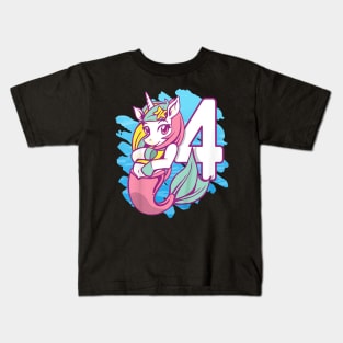 Kids Unicorn Mermaid 4Th Birthday I'M 4 Daughter Girl'S Birthday Kids T-Shirt